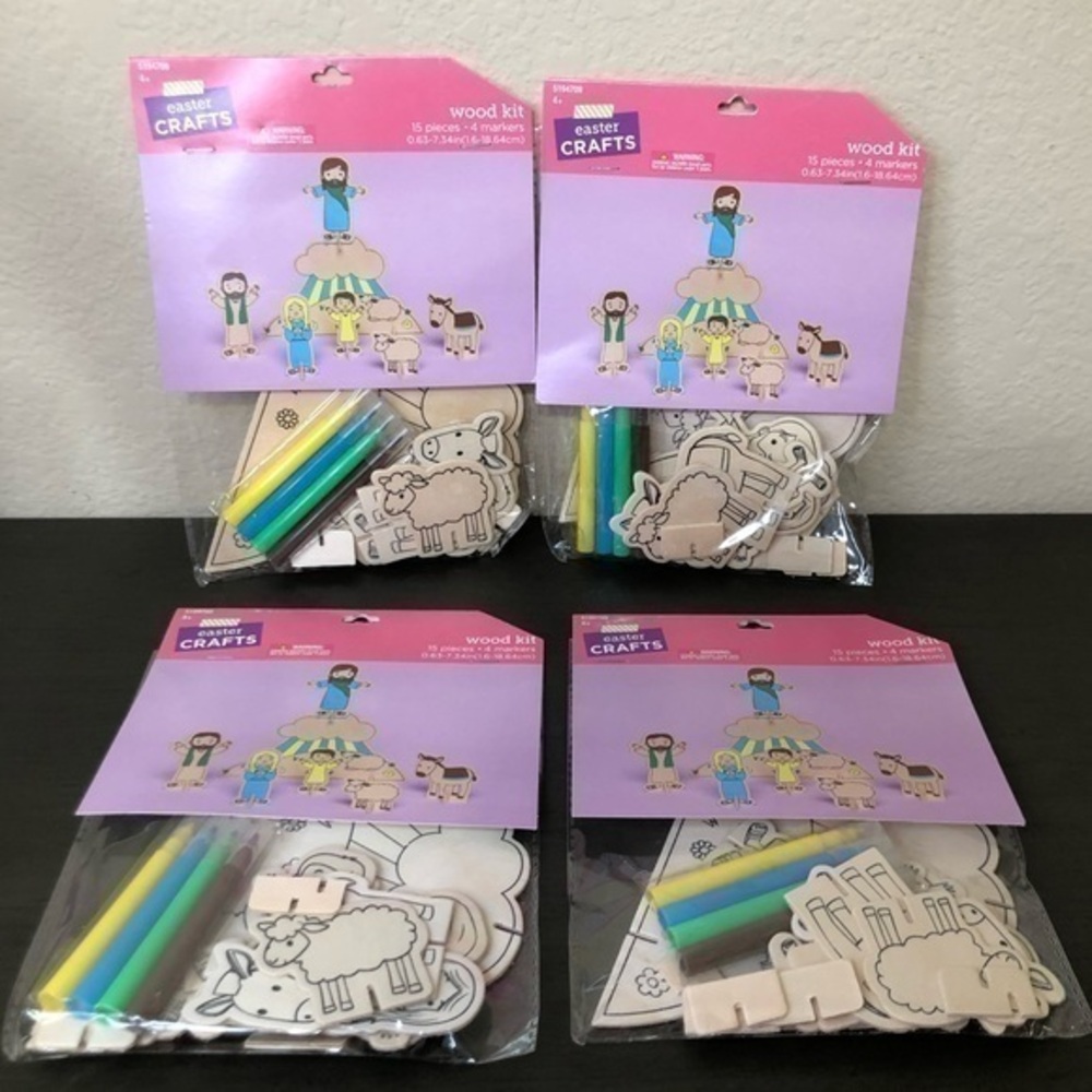 Easter Crafts Jesus 4 Packs Wood Kit 15 Pieces Each 4 Markers Class Art Projects